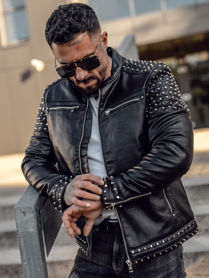 Men's Leather Jacket with studs Black Bolf 11Z8007