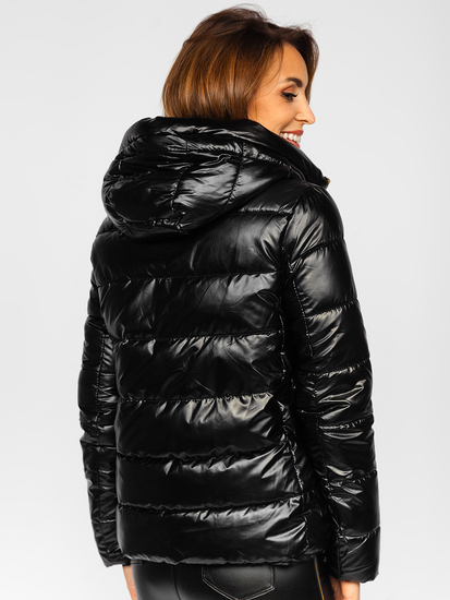 Women's Reversible Quilted Hooded Jacket Black Bolf P6631