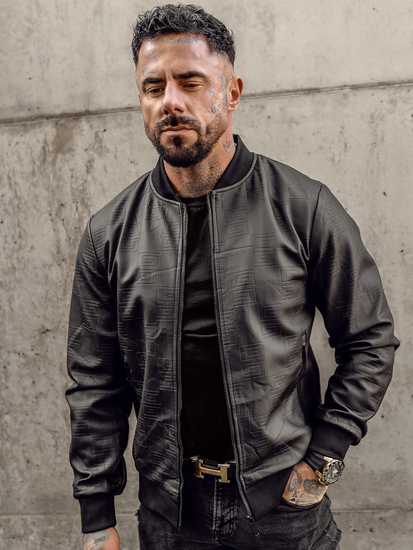 Men's Leather Bomber Jacket Black Bolf 3A65A