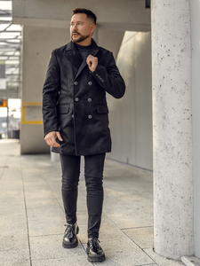 Men’s Longline Double-breasted Winter Coat Black Bolf 79B3A2-073