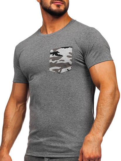 Men's Camo Printed T-shirt with Pocket Graphite Bolf 8T85