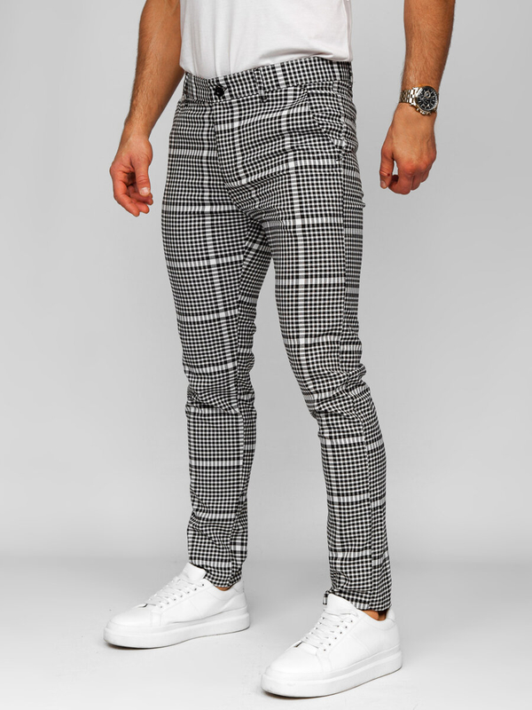 Men’s Elegant Checkered Pants Black-White Bolf 184147