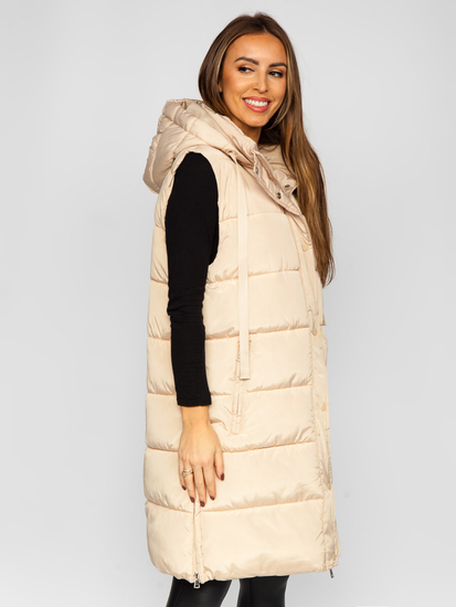 Women's Longline Quilted Oversize Gilet Beige Bolf 81276