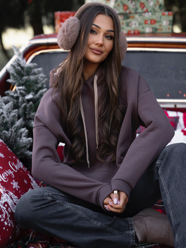 Women's Warm Kangaroo Hoodie Chocolate Bolf 82131