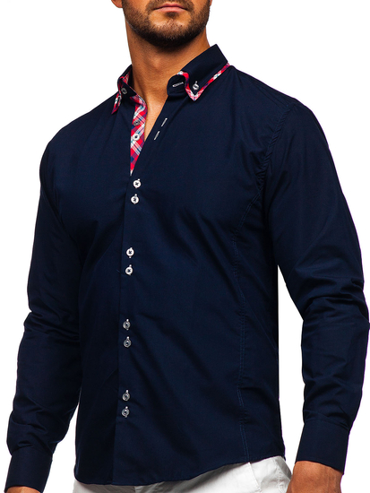 Men's Elegant Long Sleeve Shirt Navy Blue Bolf 4704
