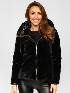 Women's Reversible Quilted Hooded Jacket Black Bolf P6631