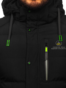 Men's Longline Quilted Winter Jacket Black Bolf 22M57