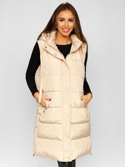Women's Longline Quilted Oversize Gilet Beige Bolf 81276