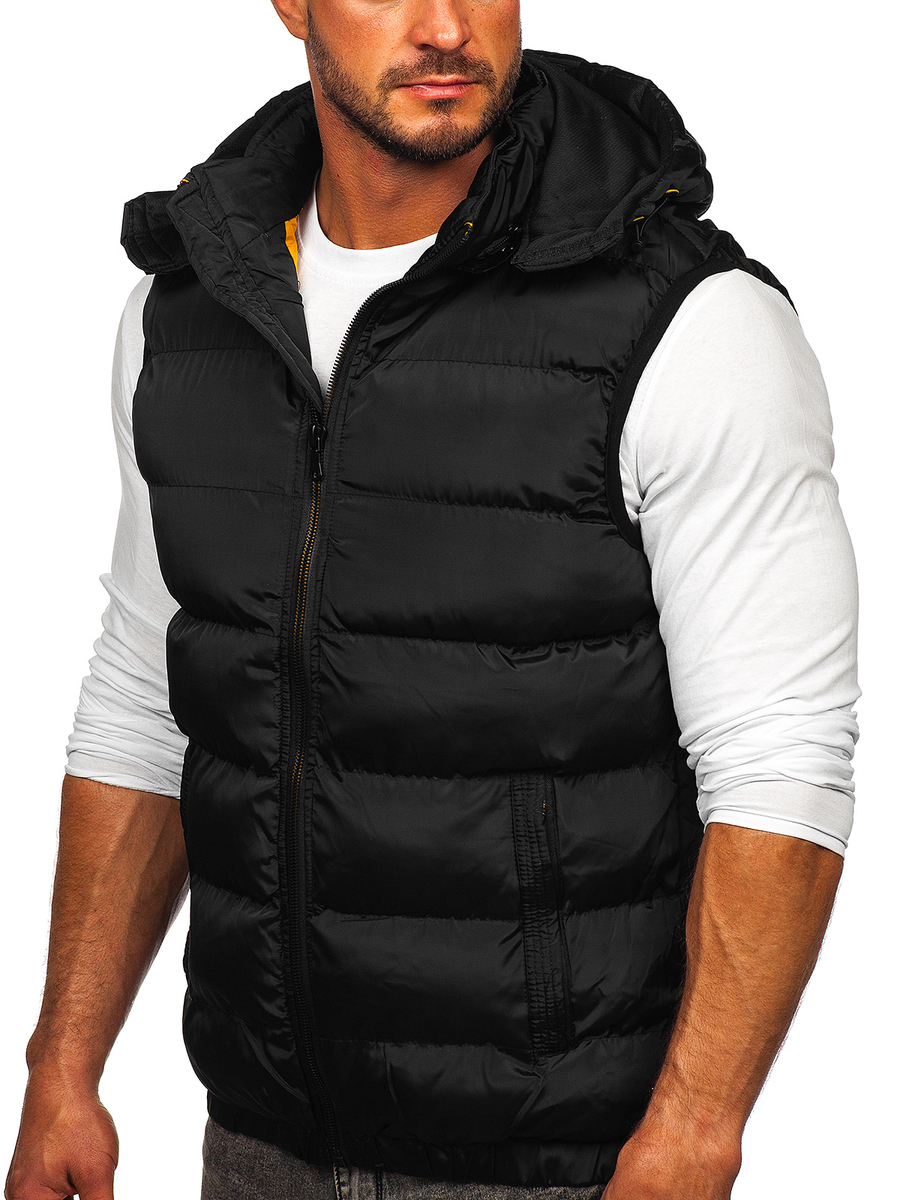 Men's Warm Quilted Gilet with Hood Black Bolf 7129 BLACK