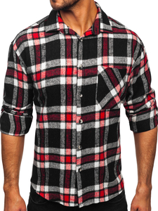 Men’s Checkered Long Sleeve Flannel Shirt Red Bolf 2025-3