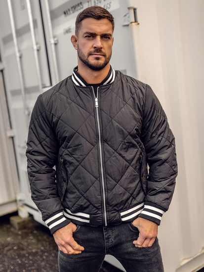 Men's Reversible Winter Baseball Bomber Jacket Black Bolf 3B105