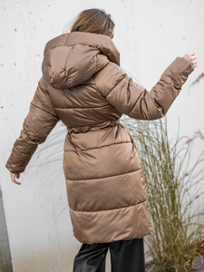 Women's Long Winter Hooded Jacket Camel Bolf MY0363A