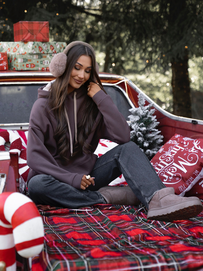 Women's Warm Kangaroo Hoodie Chocolate Bolf 82131