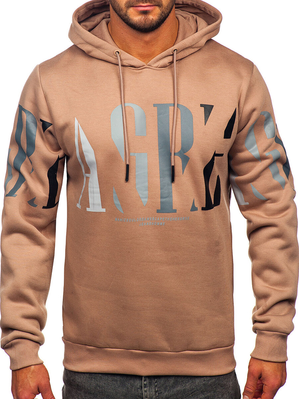 Men's Printed Hoodie Beige Bolf LJ0571