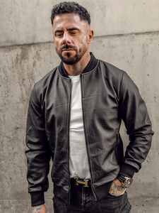 Men's Leather Bomber Jacket Black Bolf 3A65A