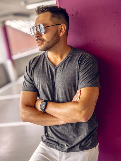 Men’s Basic V-neck T-shirt Anthracite Bolf 192131A