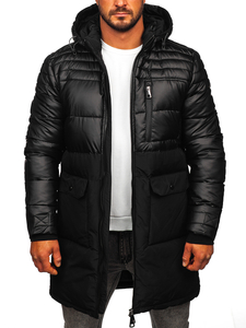 Men's Longline Winter Quilted Jacket Black Bolf 22M62