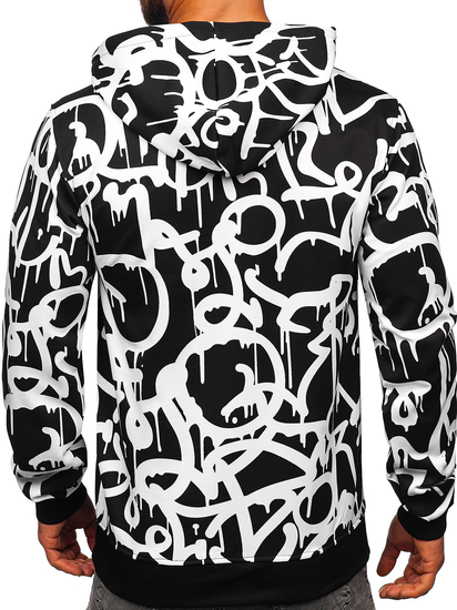Men's Printed Kangaroo Hoodie Black-White Bolf 8B1152