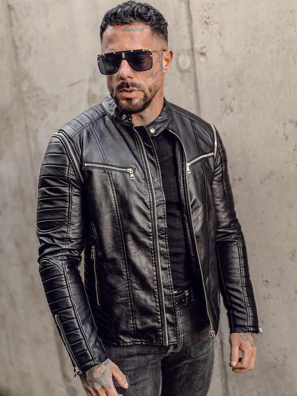 Men's Leather Biker Jacket with Detachable Sleeves Black Bolf 11Z8011