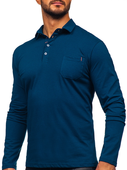 Men’s Long Sleeve Cotton Polo Shirt Navy Blue Bolf 5120
