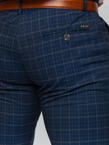 Men's Checkered Chino Pants Navy Blue Bolf 0035