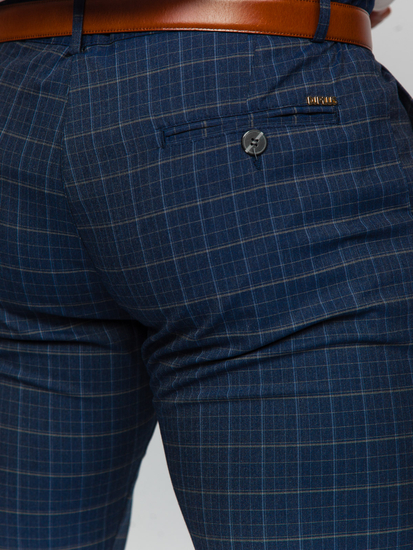 Men's Checkered Chino Pants Navy Blue Bolf 0035