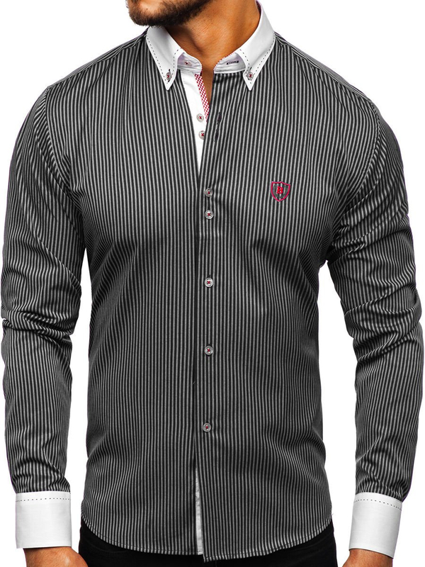 Men's Striped Long Sleeve Shirt Black Bolf 9717