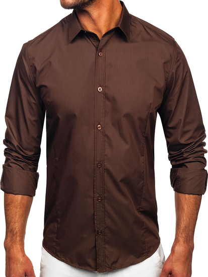 Men’s Elegant Long Sleeve Shirt Brown Bolf 1703