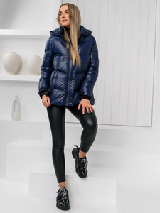 Women's Quilted Winter Jacket with hood Navy Blue Bolf 23065A