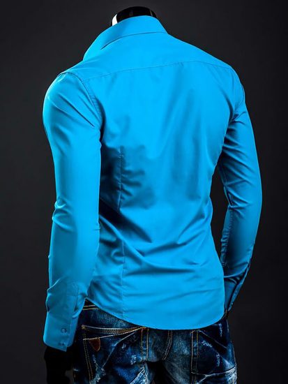 Men’s Elegant Long Sleeve Shirt Turquoise Bolf 1703A