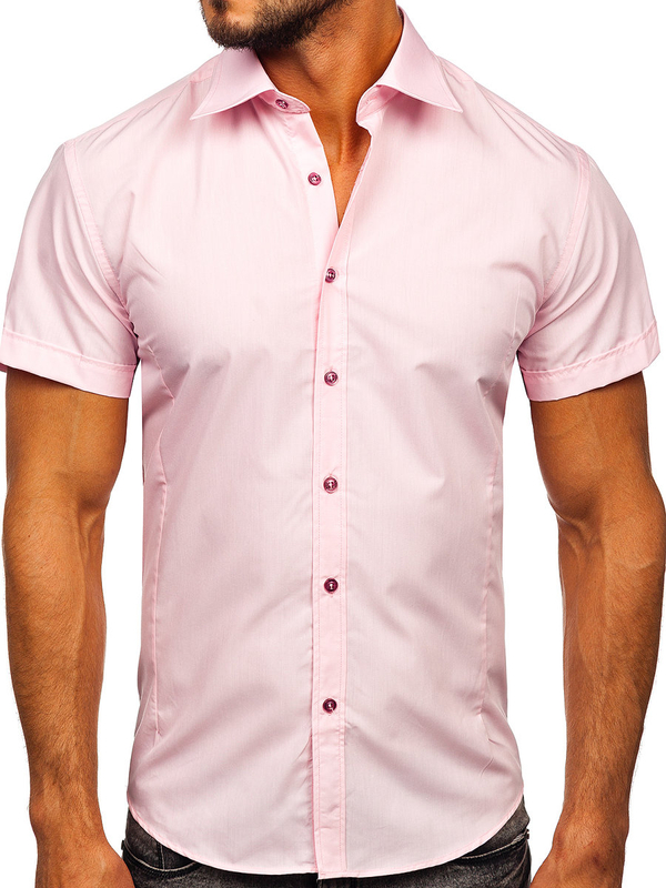 Men's Elegant Short Sleeve Shirt Pink Bolf 7501
