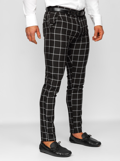 Men's Cotton Checkered Chinos Black Bolf 0046