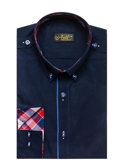 Men's Elegant Long Sleeve Shirt Navy Blue Bolf 1758