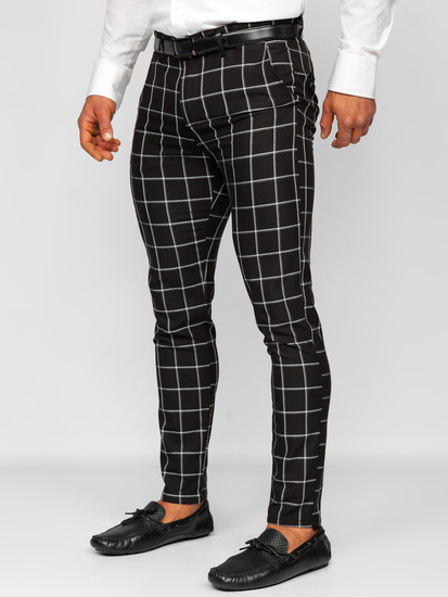 Men's Cotton Checkered Chinos Black Bolf 0046