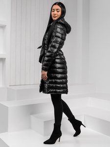 Women's Longline Quilted Winter Jacket with hood Black Bolf 5M3159A1
