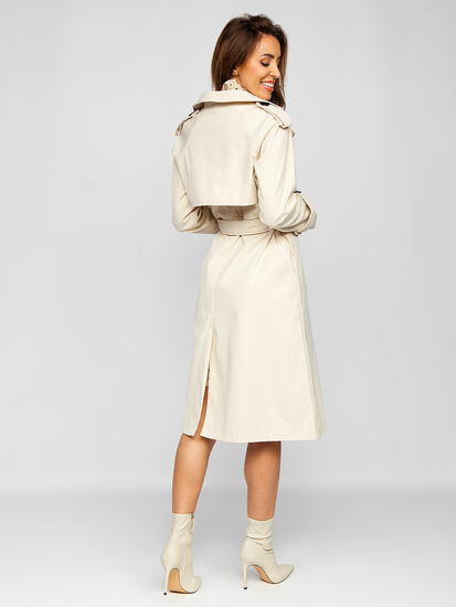 Women's Longline Trench Coat with Belt Beige Bolf AG3011