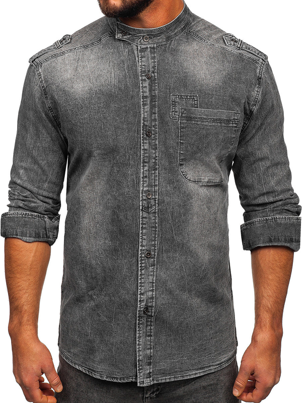 Men's Long Sleeve Denim Shirt Graphite Bolf MC713G