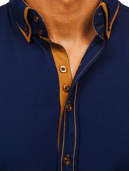 Men's Elegant Long Sleeve Shirt Navy Blue Bolf 3703