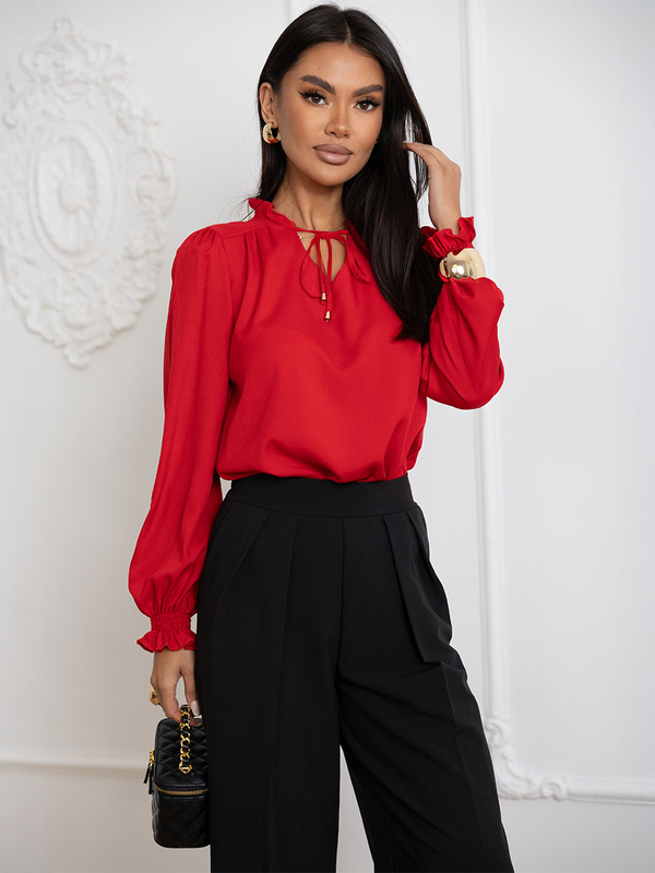 Women’s Elegant Blouse with Tie Red Bolf 546