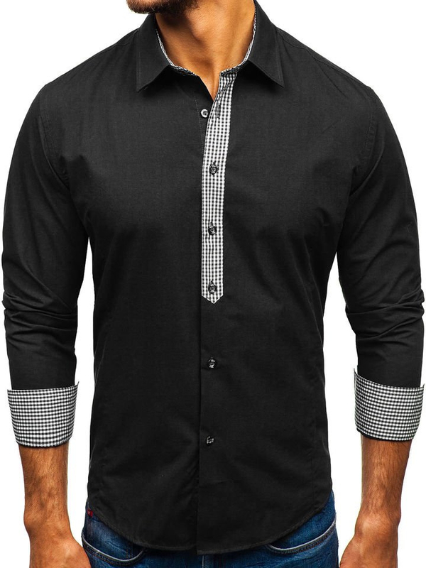 Men's Elegant Long Sleeve Shirt Black Bolf 0939