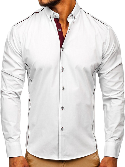 Men's Elegant Long Sleeve Shirt White-Claret Bolf 5722-1