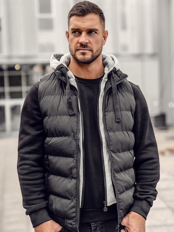 Men's Quilted Gilet with hood Black Bolf 5M751A