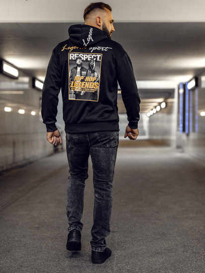 Men's Printed Kangaroo Hoodie Black Bolf M280