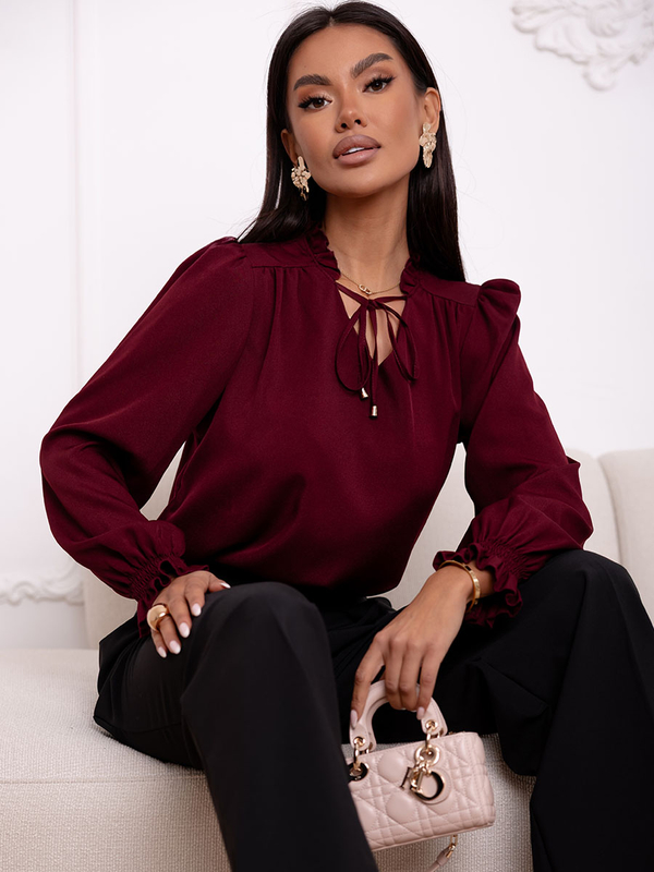 Women’s Elegant Blouse with Tie Claret Bolf 546