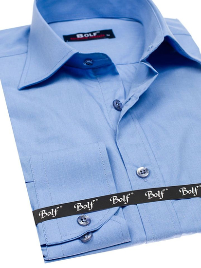 Men’s Elegant Long Sleeve Shirt Sky Blu Bolf 1703