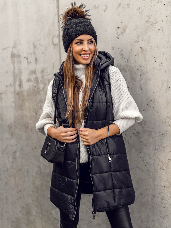 Women's Longline Quilted Gilet Black Bolf 82019