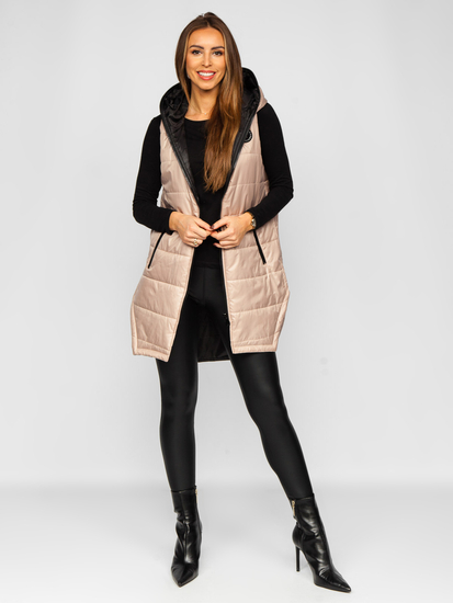 Women's Longline Quilted Gilet Beige Bolf B0122