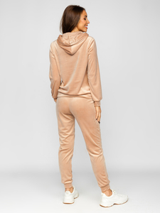 Women's 2-Piece Velour Tracksuit Beige Bolf 643