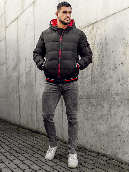 Men's Quilted Reversible Winter Jacket Black-Red Bolf 7410