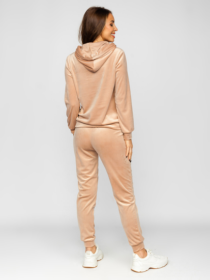 Women's 2-Piece Velour Tracksuit Beige Bolf 643
